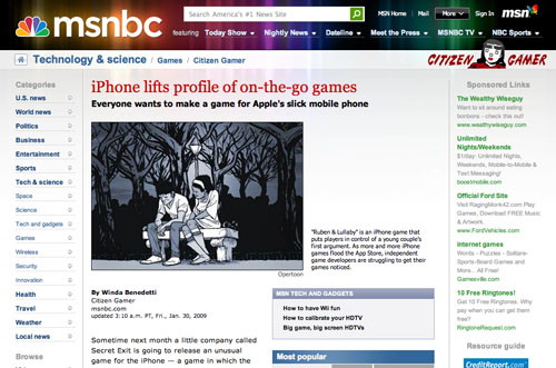 A screenshot from MSNBC.com's article featuring Ruben & Lullaby.