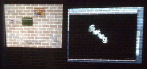 Swing projected on a brick wall next to the Wii menu